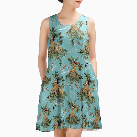 Hawaiian Girl AOP Sleeveless Dress