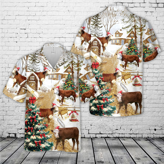 Hereford Calf Christmas Hawaiian Shirt