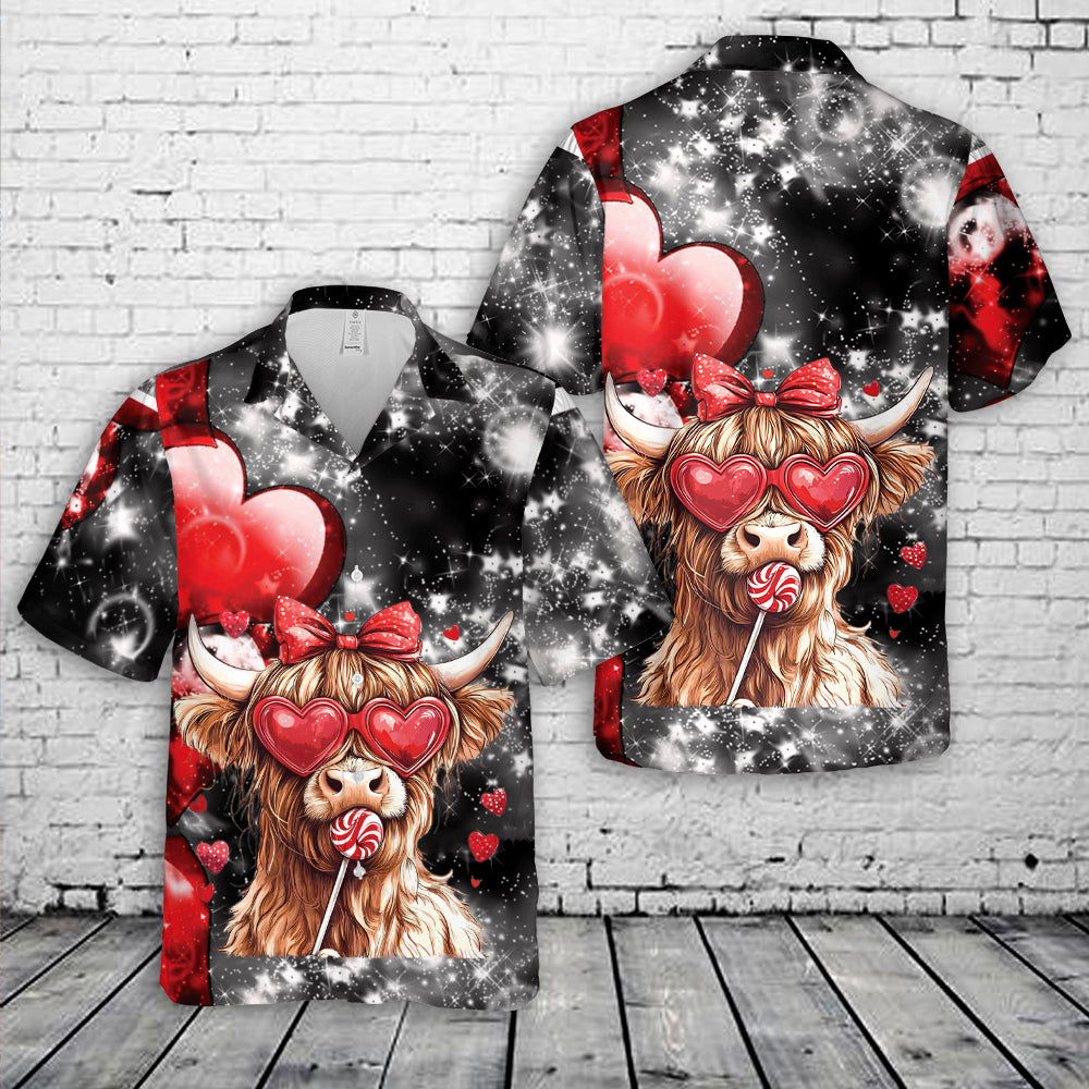 Highland Cow Valentine's Day Hawaiian Shirt