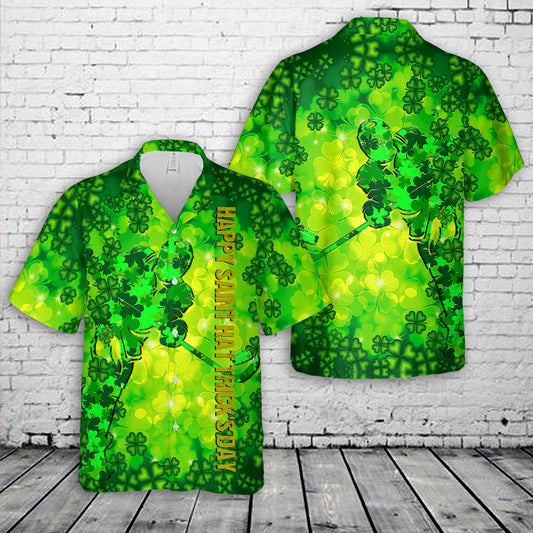 Hockey Player Shamrock Patrick Day Hawaiian Shirt