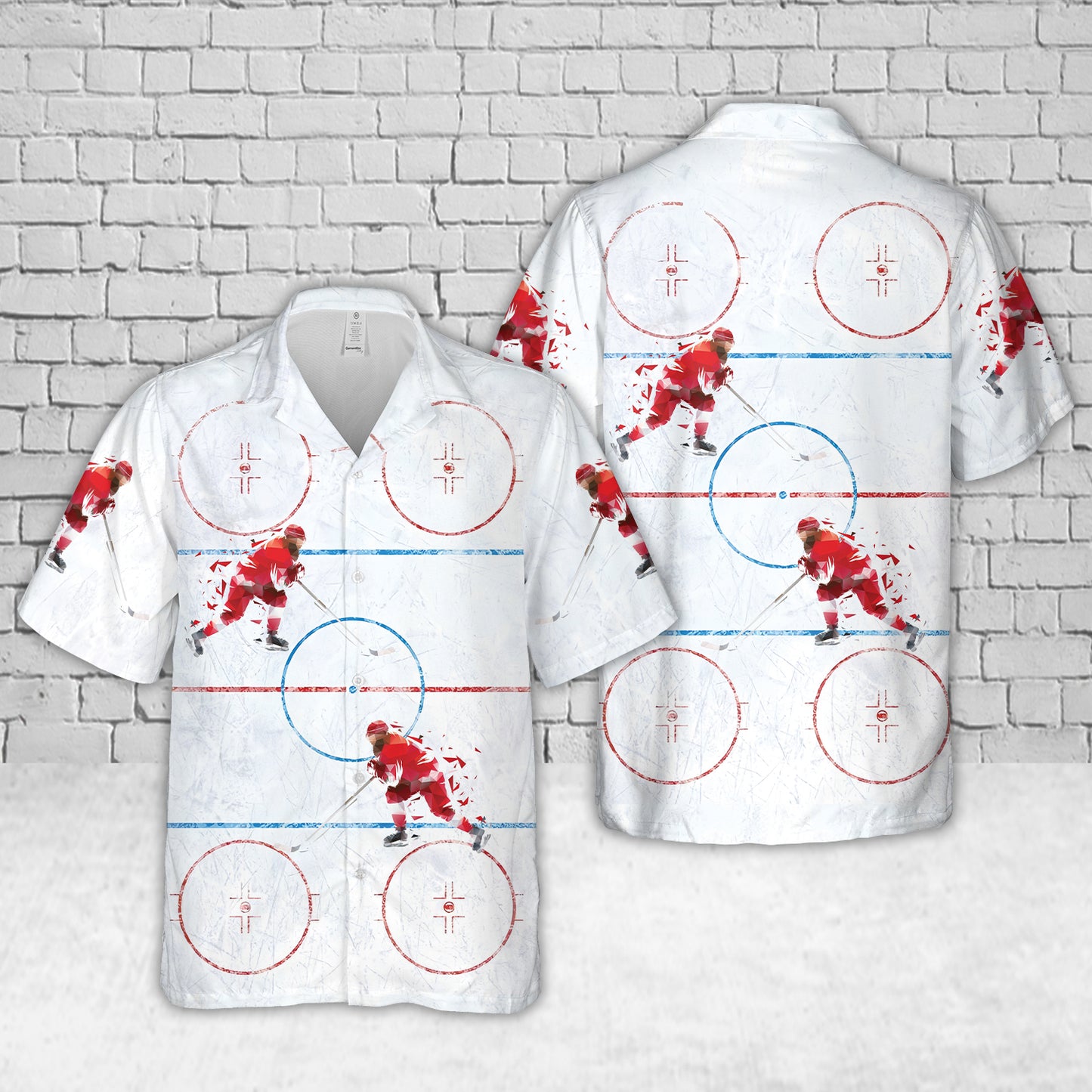 Hockey Player in Red Jersey Skating Hawaiian Shirt