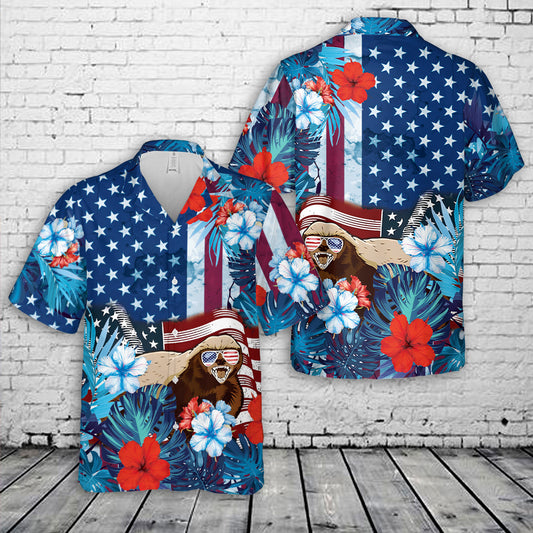 Honey Badger American Flag 4th Of July Hawaiian Shirt