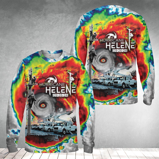 Hurricane Helene 2024 Power Lineman AOP Long Sleeve Shirt