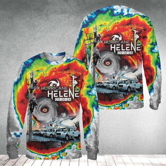 Hurricane Helene 2024 Power Lineman AOP Long Sleeve Shirt