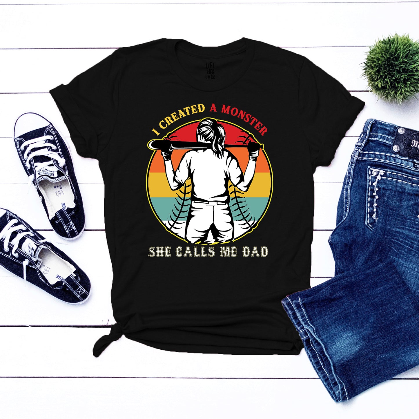 I Created A Monster She Calls Me Dad Softball Classic Unisex T-Shirt Gildan 5000 (Made In US) NLSI0506PT13