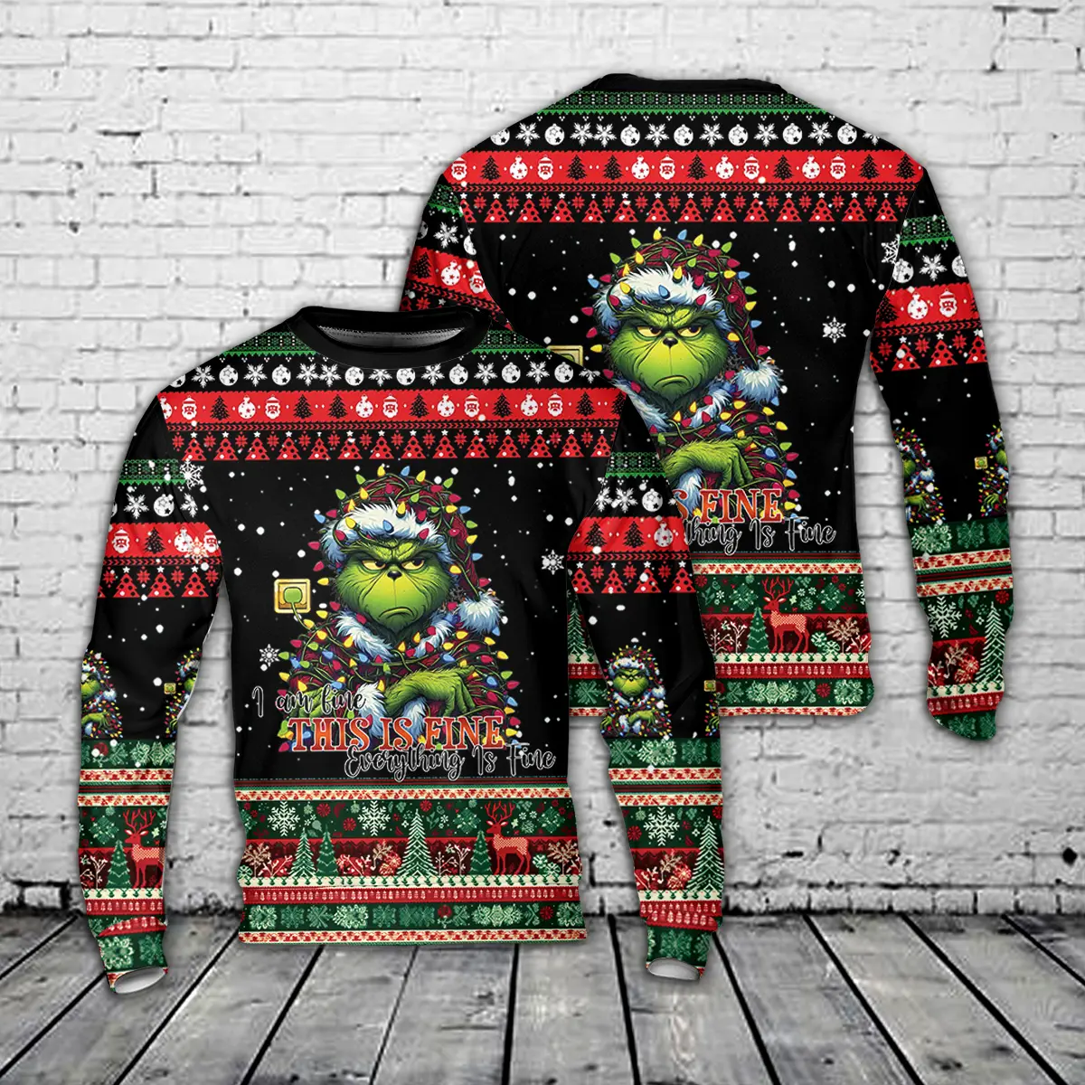 I’m Fine, This Is Fine, Everything Is Fine AOP Christmas Sweater