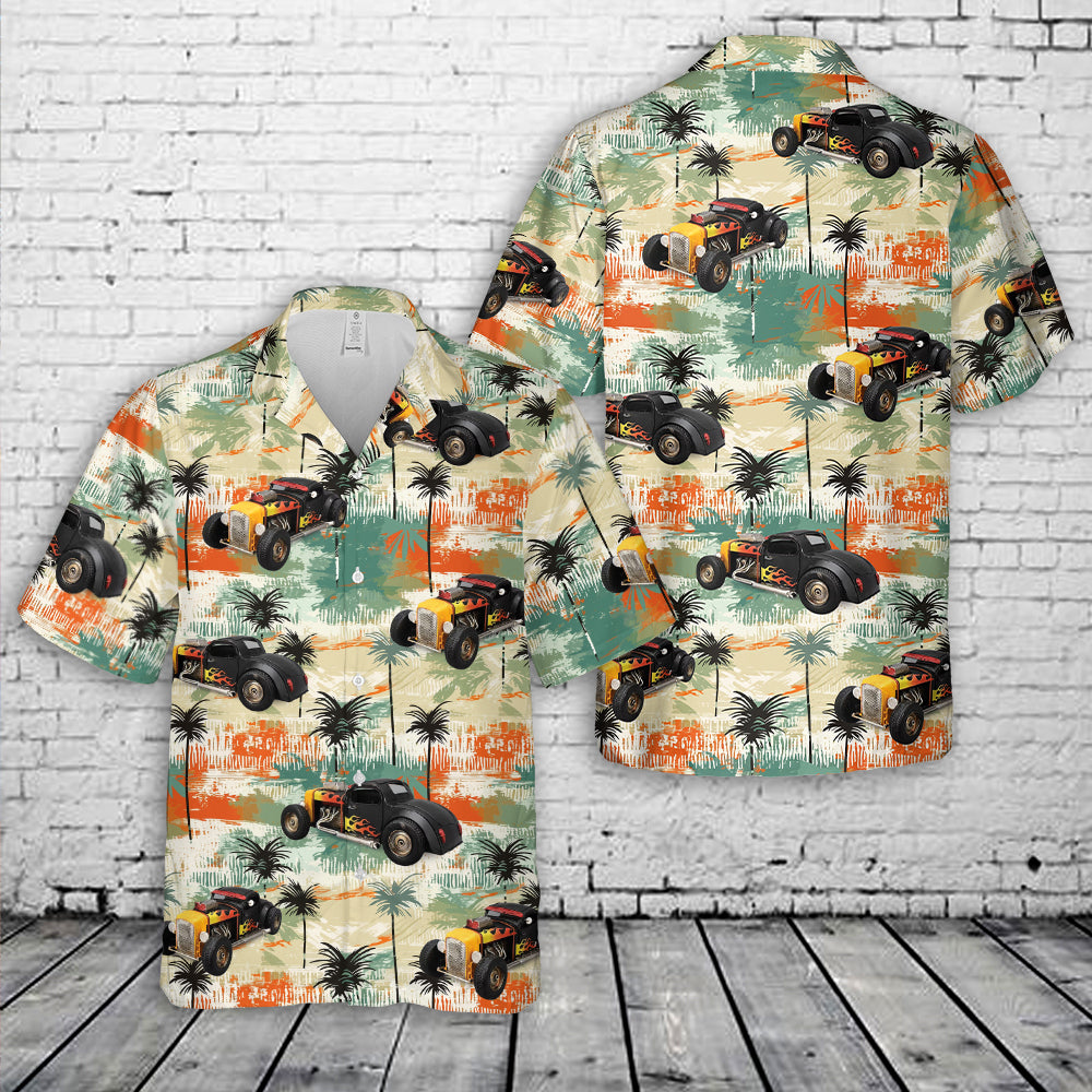Iconic burning Hot Rod Car Hawaiian Shirt