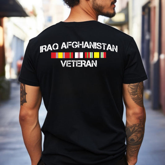 Iraq Afghanistan Veteran Pride Service Ribbon Classic Unisex T-Shirt Gildan 5000 (Made In US)