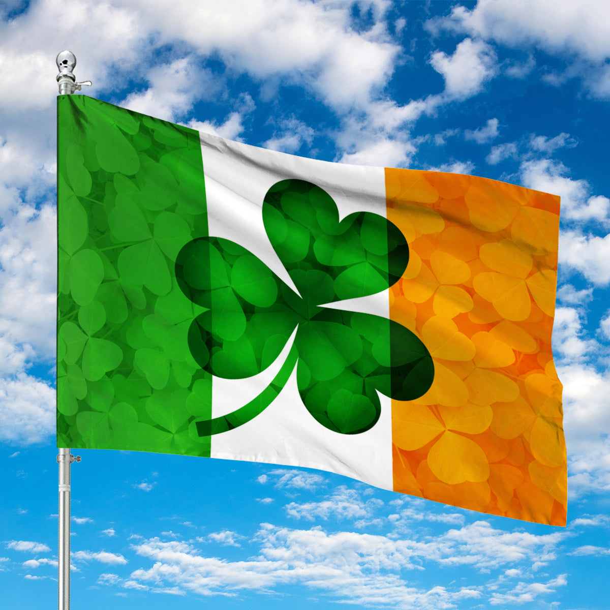 Ireland Flag with Shamrock Leaves For St Patricks Day House Flag