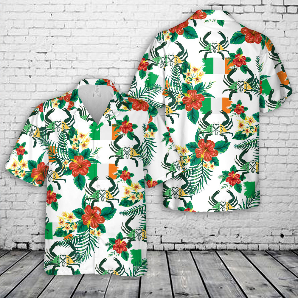 Irish Flag Shamrock Maryland Crab Hawaiian Shirt