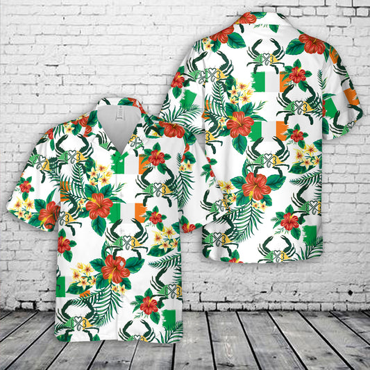 Irish Flag Shamrock Maryland Crab Hawaiian Shirt