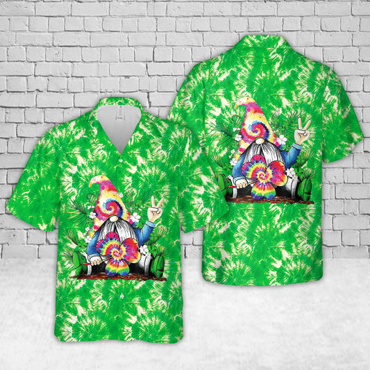Irish Gnome Tie Dye Shamrock St Patrick's Day Hawaiian Shirt