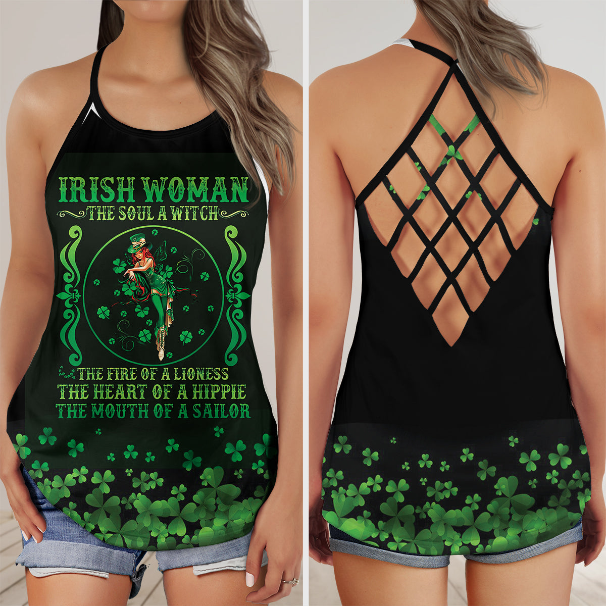 Irish Woman The Soul of A Witch St Patricks Day Criss Cross Open Back Tank Top