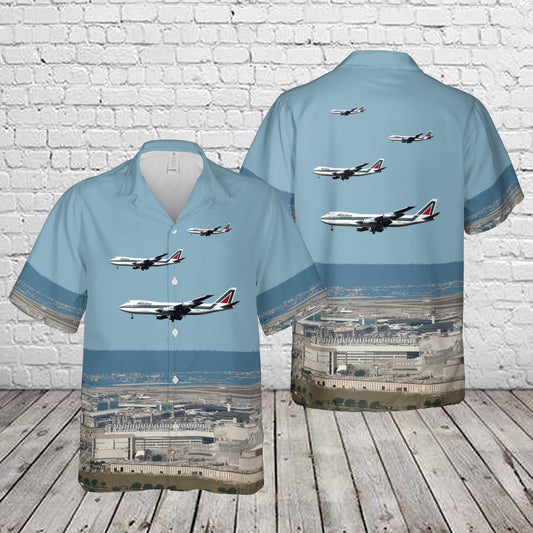 Italy Alitalia 747 At Leonardo da Vinci Fiumicino Airport Hawaiian Shirt