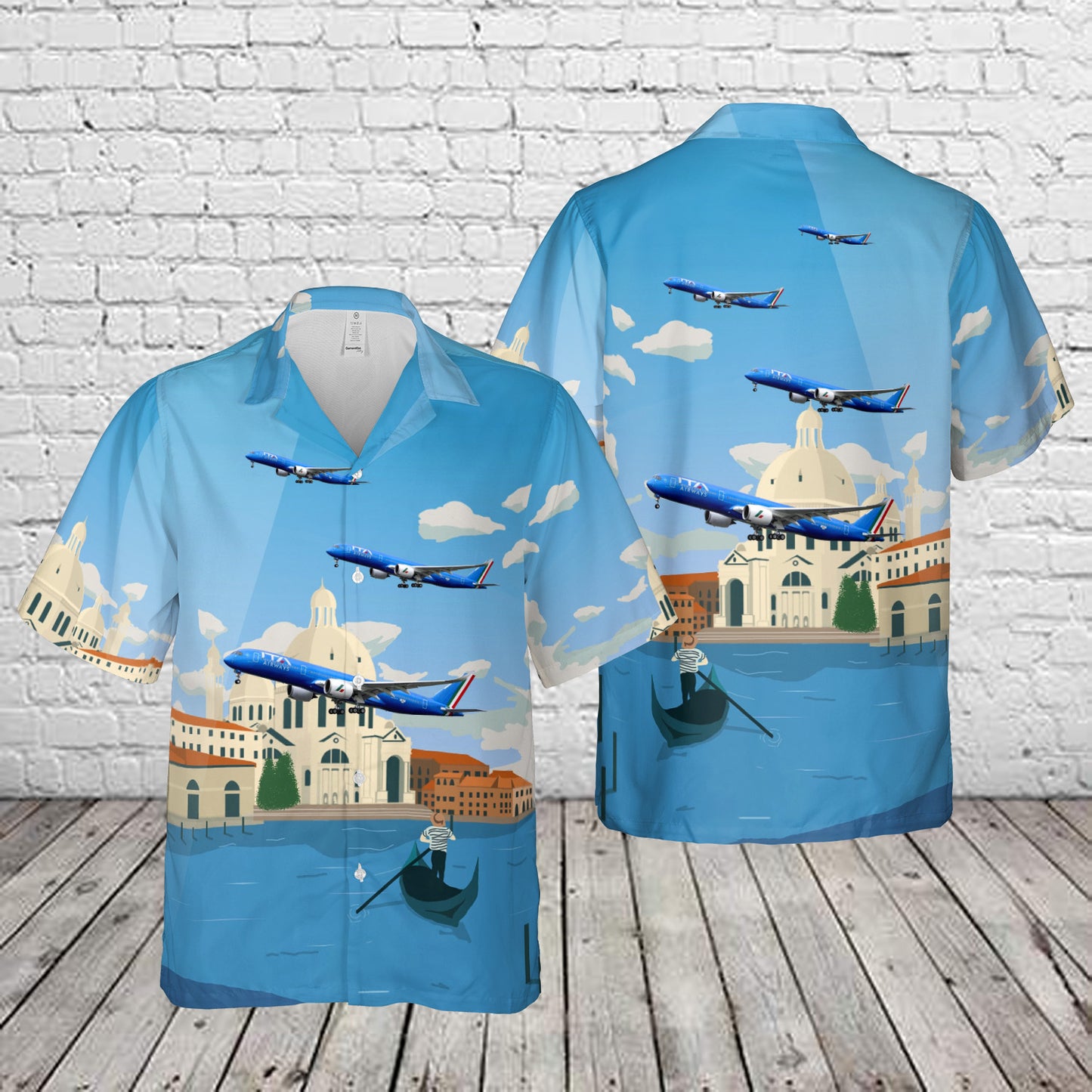 Italy ITA Airways A-350 With The Venice Boats Hawaiian Shirt