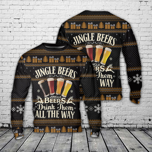 Jingle Beers Drink Them All The Way Christmas AOP Sweater