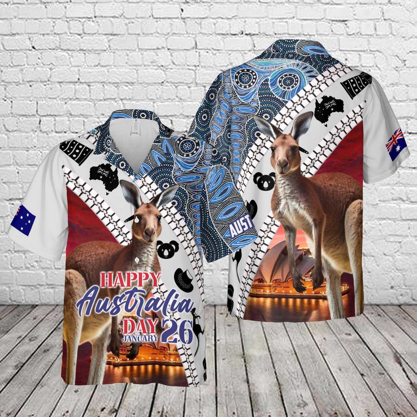 Kangaroo Happy Australia Day Aboriginal Hawaiian Shirt