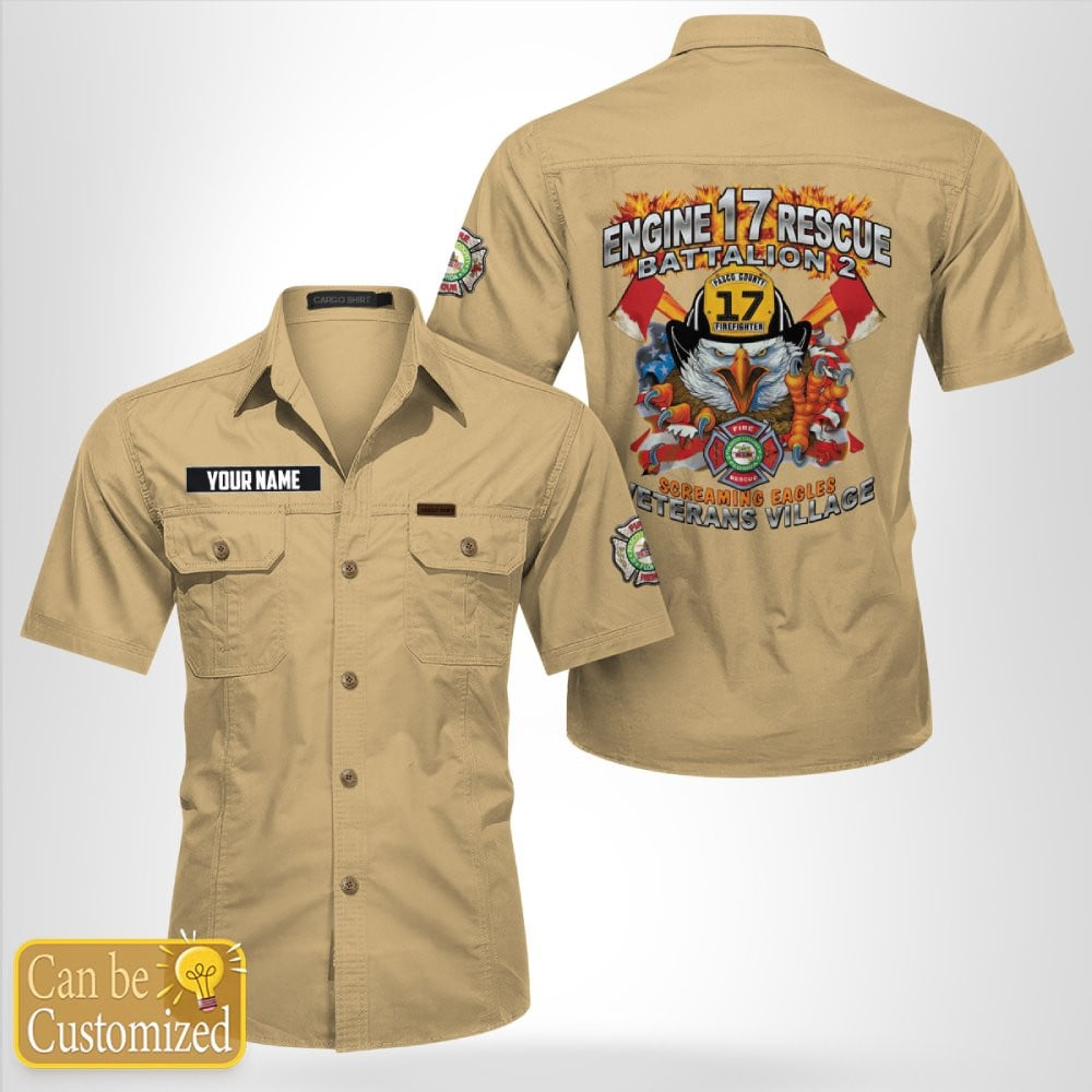 Custom Name New Port Richey, Florida, Pasco County Fire - Station 17 Cotton cargo shirt