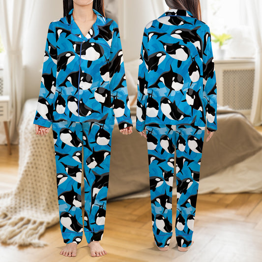 Killer Whale Orcinus Orca AOP Satin Pajamas Set