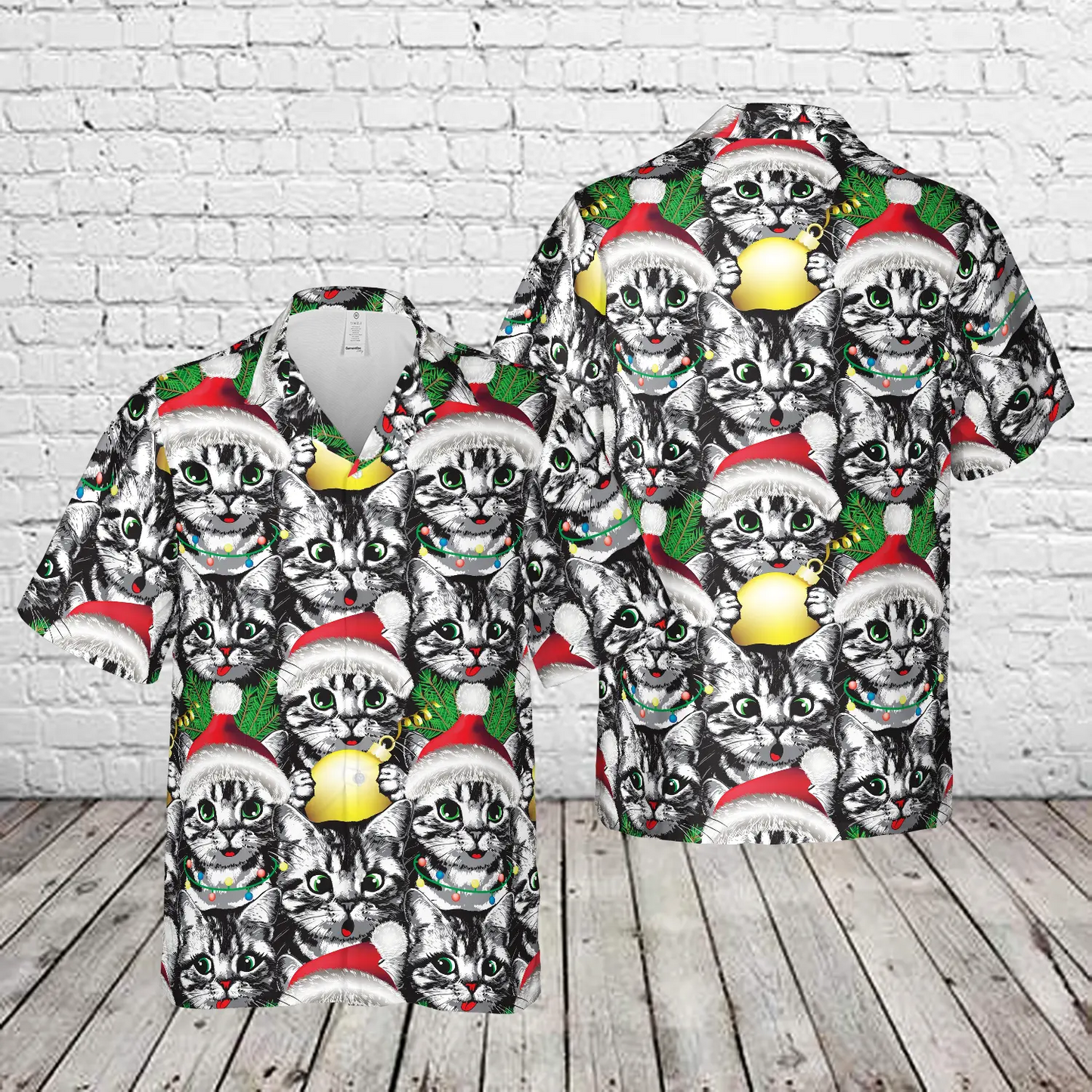 Kittens Faces In Santa Hat Seamless Hawaiian Shirt