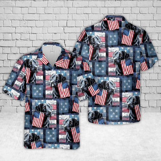 Labrador & American Flags Hawaiian Shirt