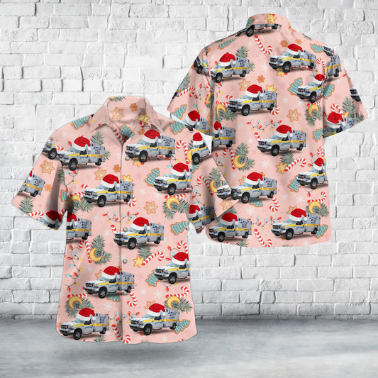 Lake City, FL, Columbia County EMS Ambulance 46 Ford F450 Christmas Hawaiian Shirt
