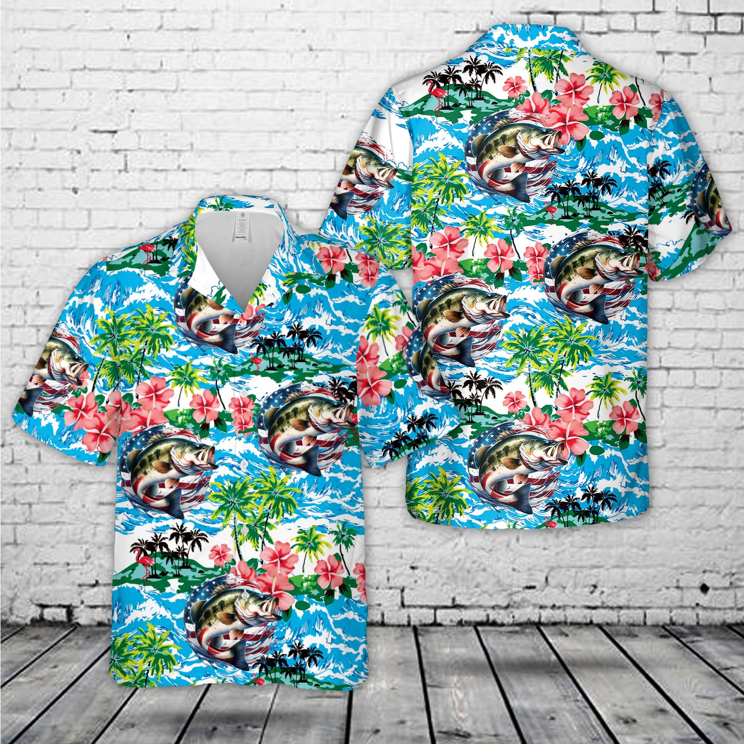 Large Mouth Bass Fishing Flag Hawaiian Shirt