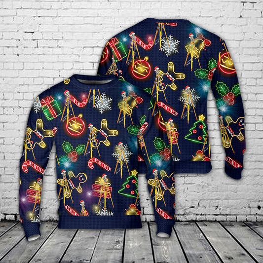 Laser Level For Surveying On A Yellow And Orange Tripod Christmas Sweater