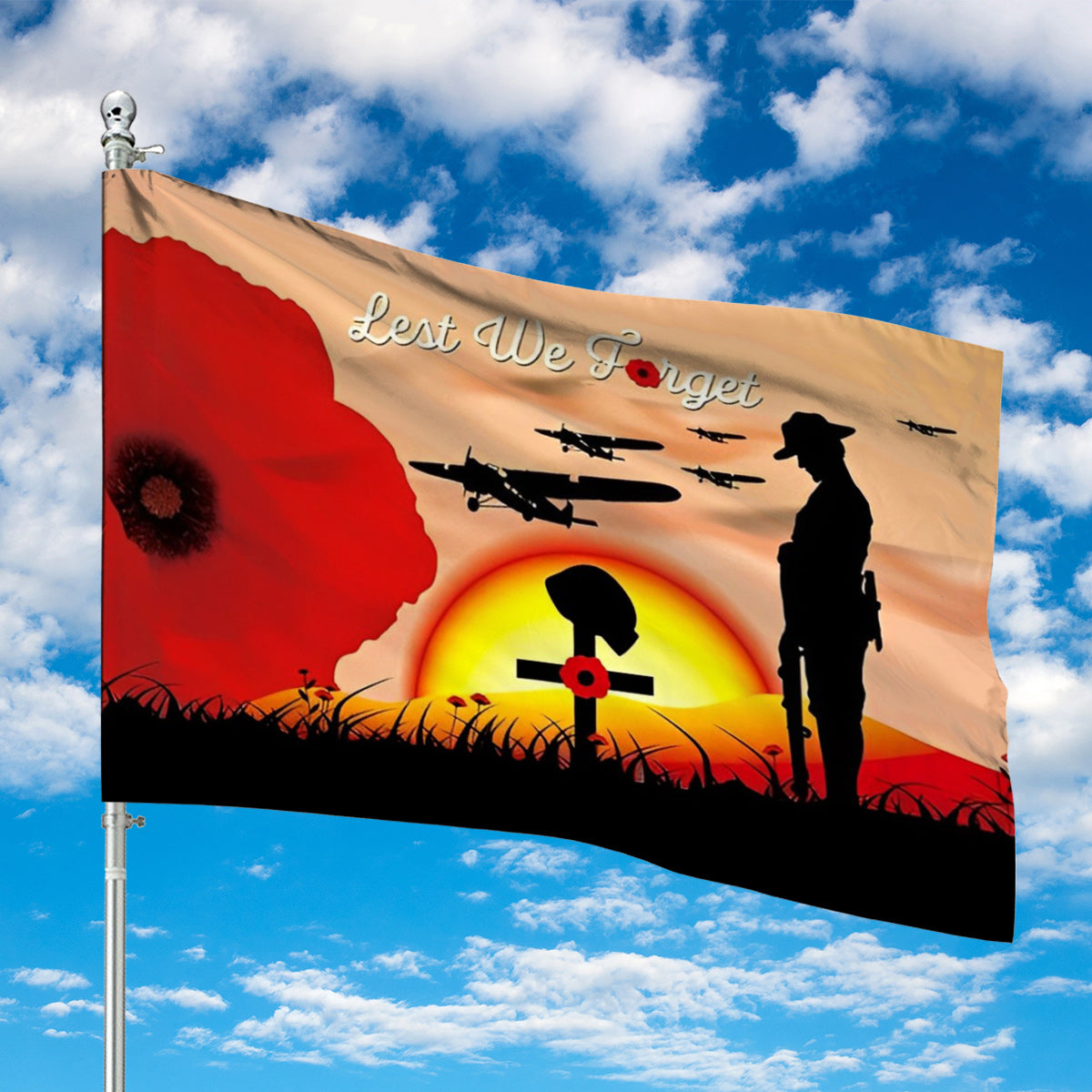 Lest We Forget Flag Poppy Australia New Zealand Remembrance Anzac Day House FLag