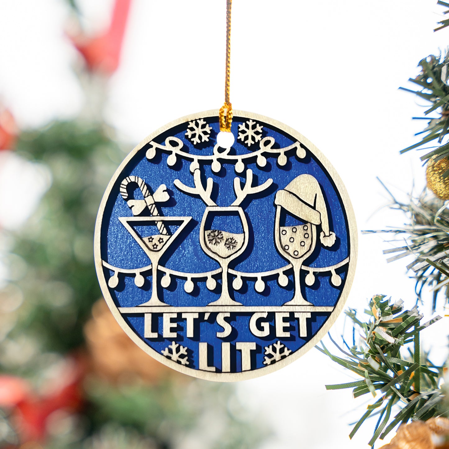 Lets Get Lit Wine Christmas Ceramic Ornament