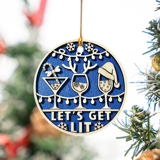 Lets Get Lit Wine Christmas Ceramic Ornament