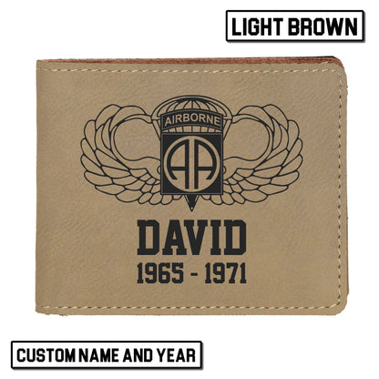Custom Name And Year US Army 82nd Airborne Division Wings  Leatherette Bifold Wallet (Made in US)