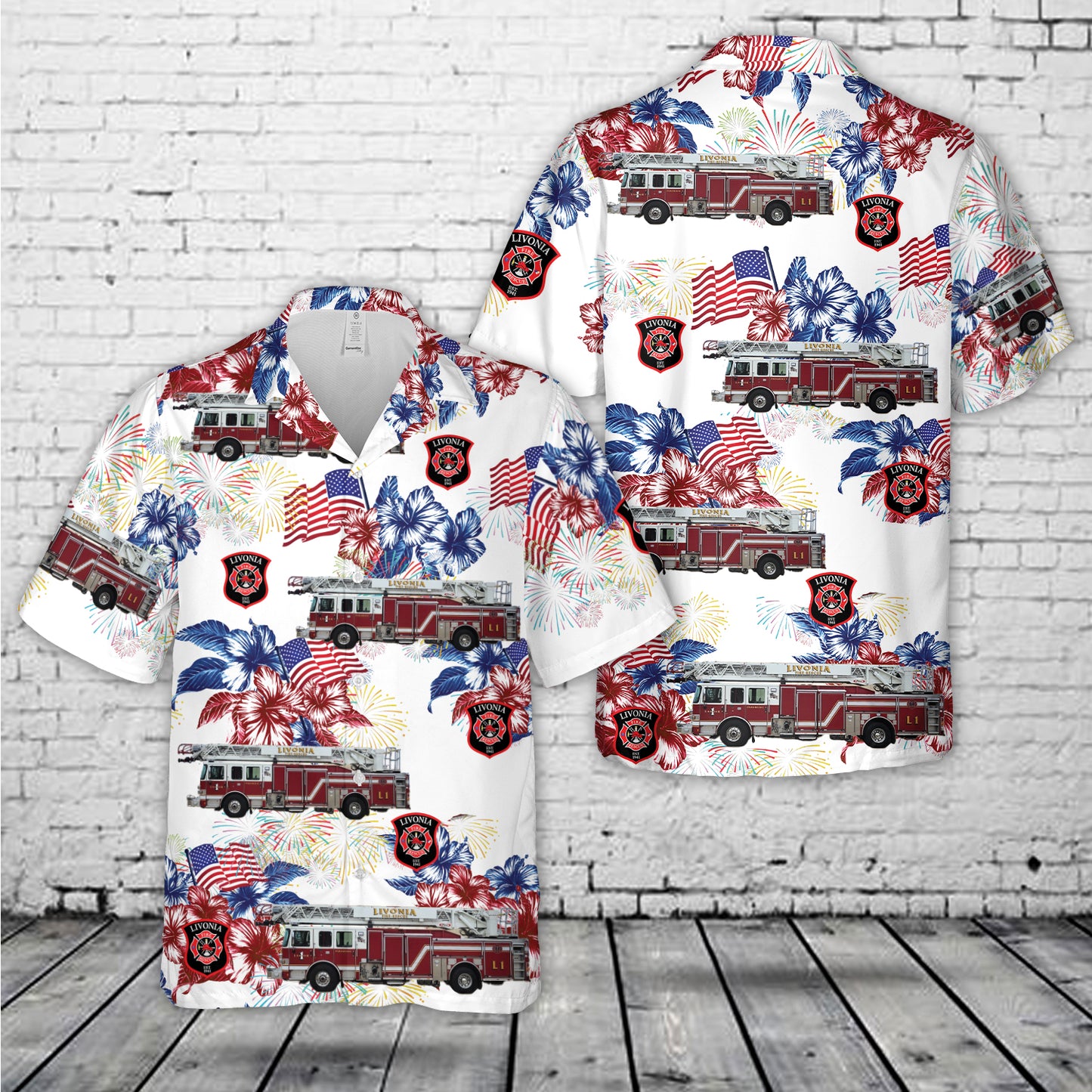 Livonia Fire & Rescue, Michigan, 4th Of July Hawaiian Shirt