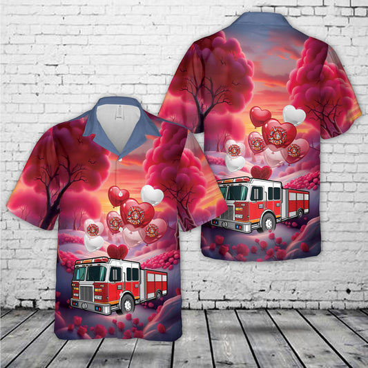 Loads Of Love Fire Truck Valentine Day Hawaiian Shirt