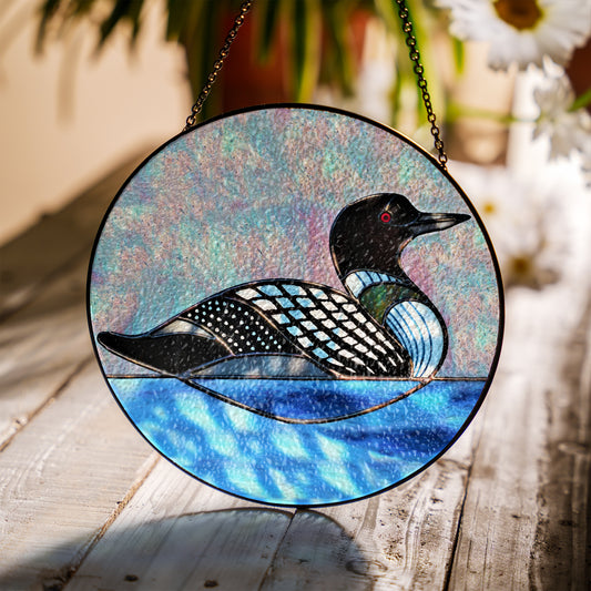 Loon Bird Stained Glass Suncatcher for Window Hanging