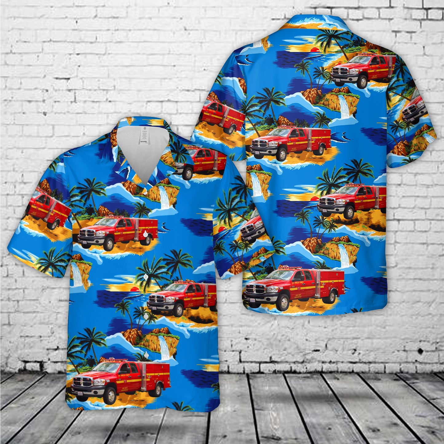 Los Angeles County Fire Dept. Squad 51 2009 Dodge Ram 3500 Hawaiian Shirt
