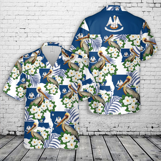 Louisiana State Bird the Eastern Brown Pelican and the State Flower the Magnolia Hawaiian Shirt