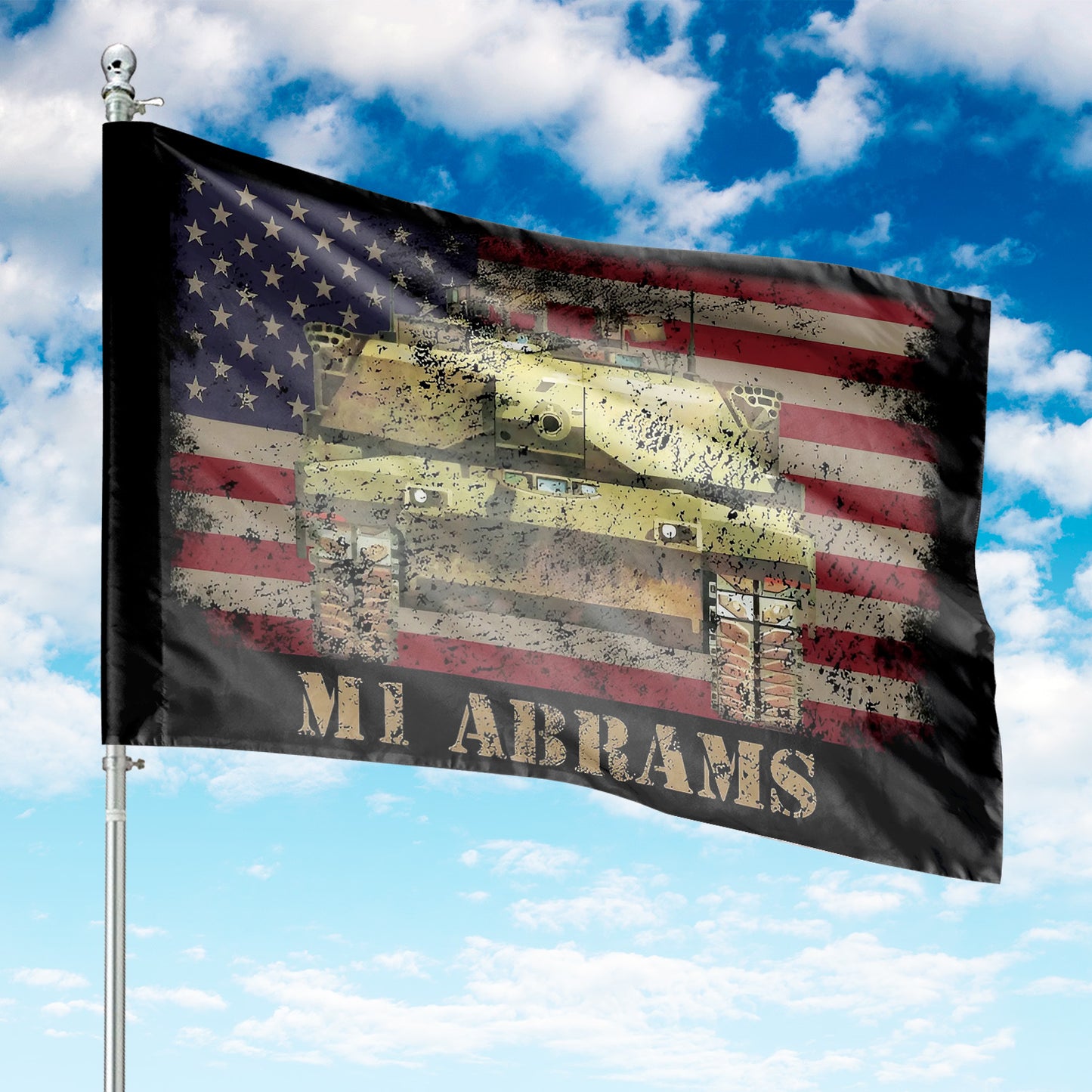 M1 Abrams Tank Vintage USA American Flag House FLag