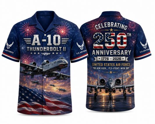 U.S Air Force A-10 Thunderbolt II  4th July 250th Anniversary 1776-2026 Hawaiian Shirt