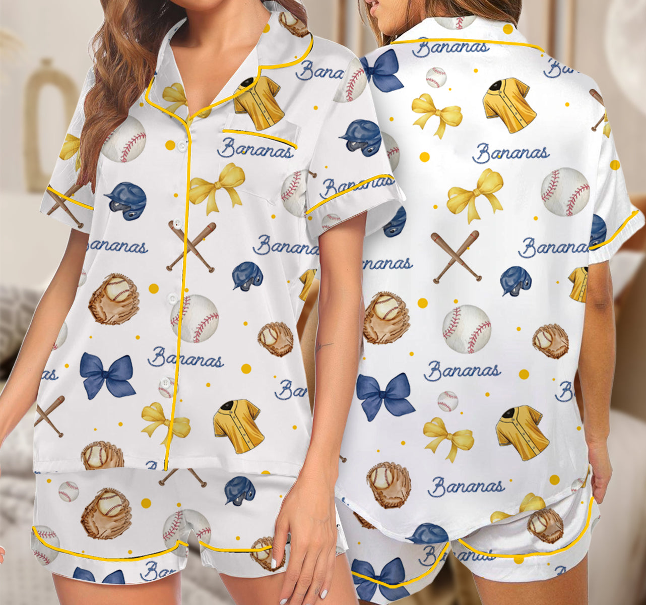 Baseball Bananas Game Day Satin Pajamas Set