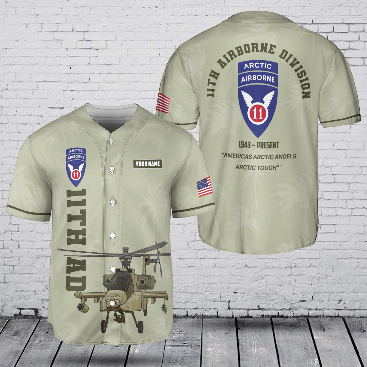 Custom Name 11th Airborne Division Baseball Jersey