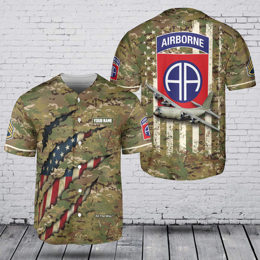 Custom Name & Rank 82nd Airborne Division (All American) - C 130 Hercules Baseball Jersey