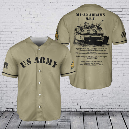 Custom Rank U.S Army M1 Abrams Baseball Jersey