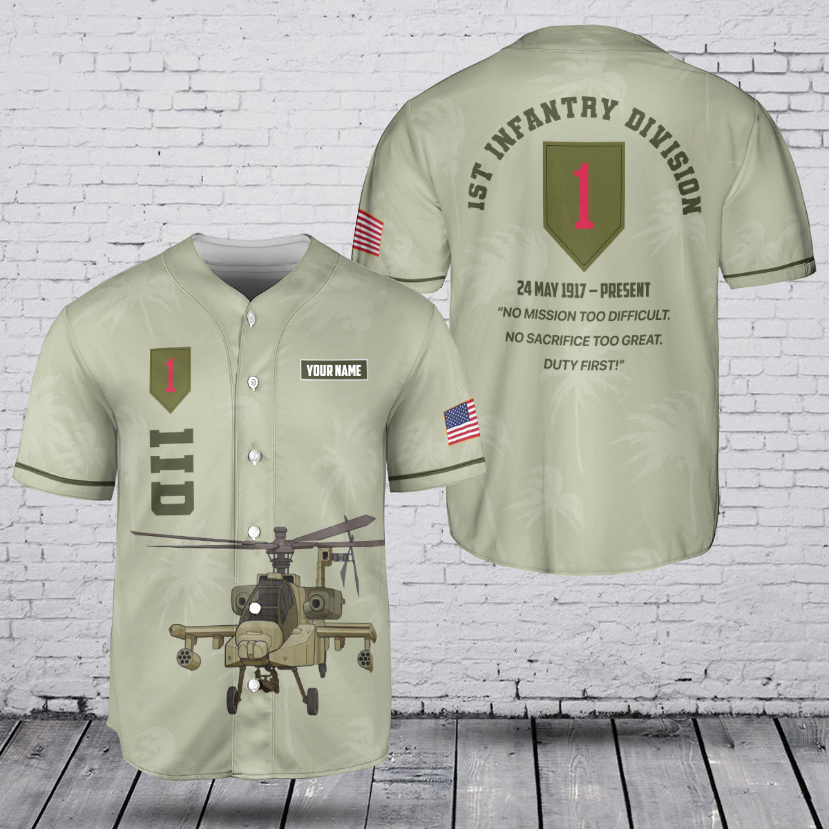Custom Name 1st Infantry Division (1ID) Baseball Jersey
