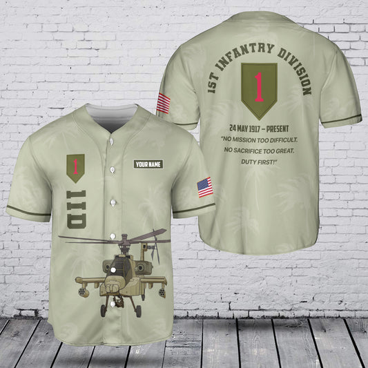 Custom Name 1st Infantry Division (1ID) Baseball Jersey