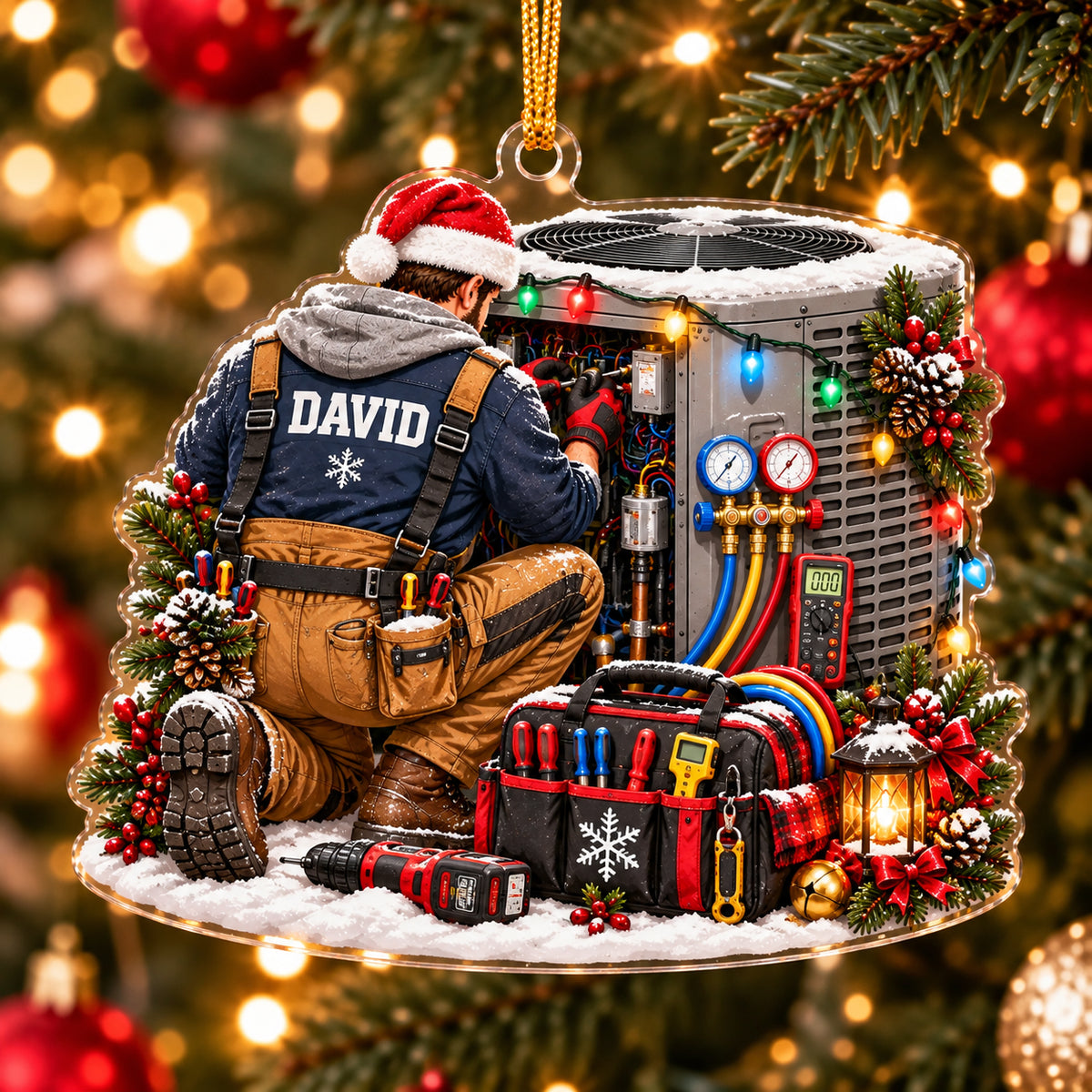 Personalized HVAC Technician Acrylic Ornament – Custom Name AC Repair Christmas Gift