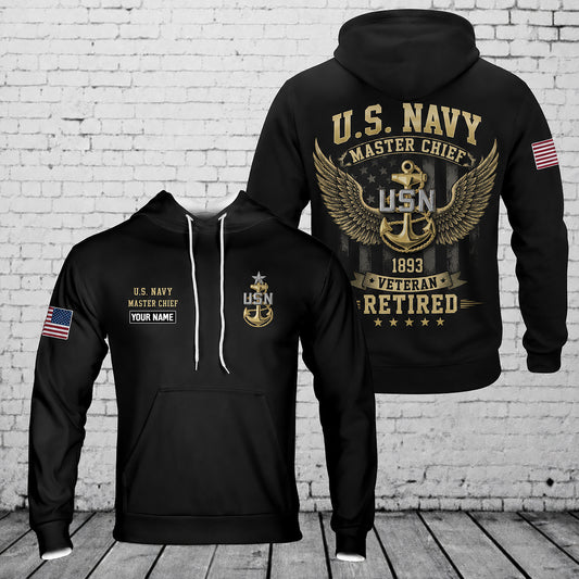 Custom name US Navy Master Chief Retired 1893 Veteran 3D Hoodie