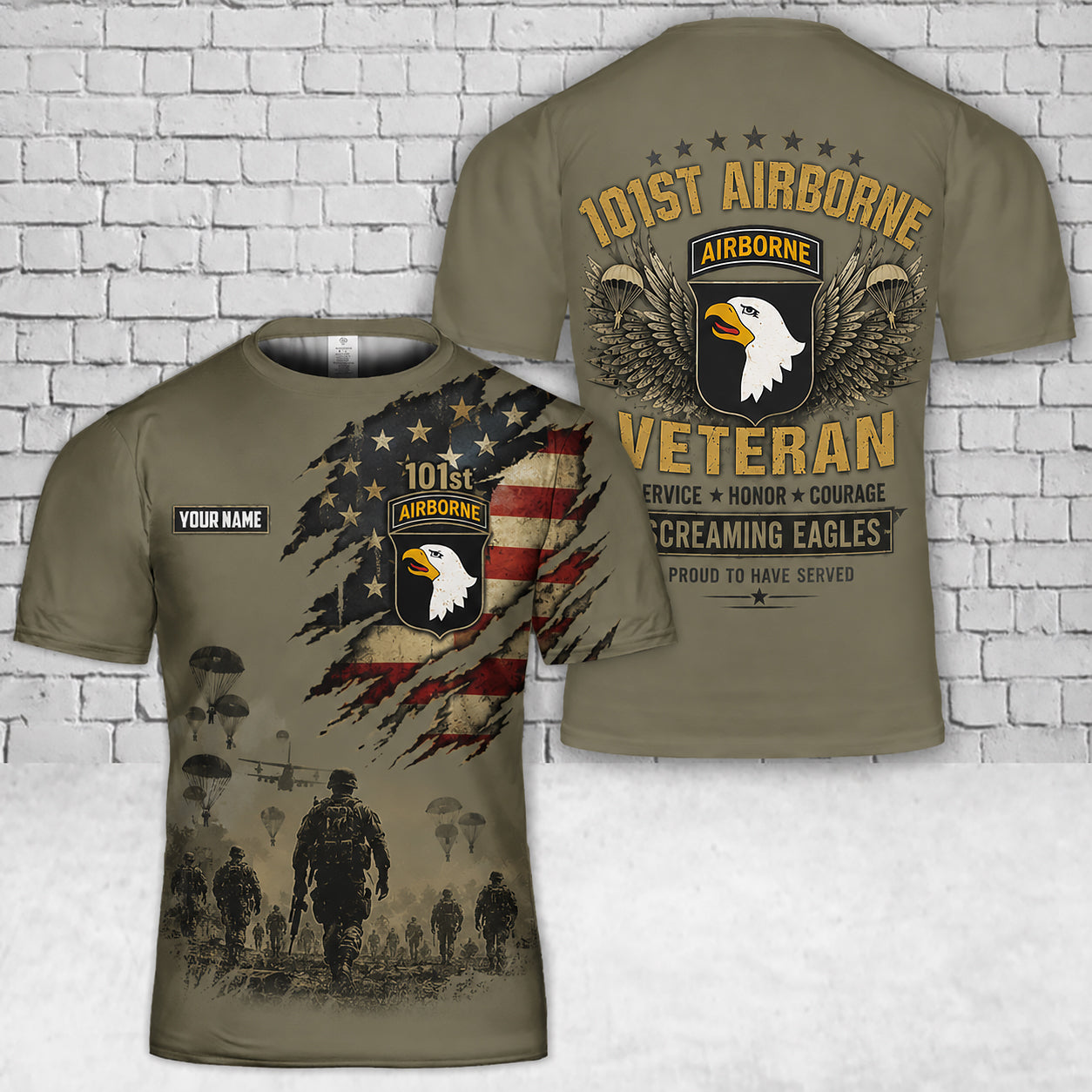Custom Name US Army 101st Airborne Division Veteran 3D T-Shirt