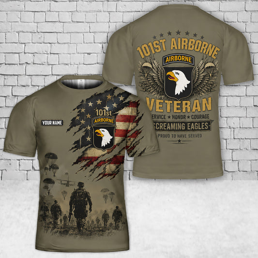 Custom Name US Army 101st Airborne Division Veteran 3D T-Shirt