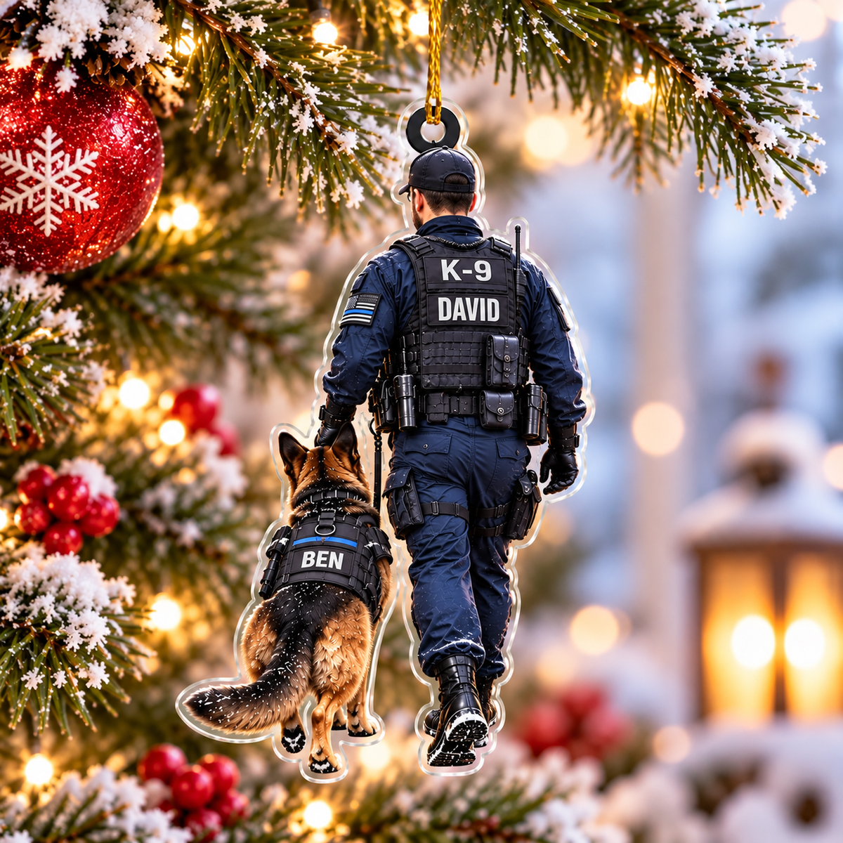 Personalized Police K9 Officer & Dog Acrylic Ornament - Custom Name Christmas Gift